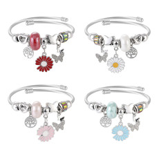 Stainless Steel DIY Beaded Colorful Flower Pendant with Adjustable Opening Bracelet