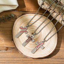 Stainless steel sports basketball rugby cross necklace