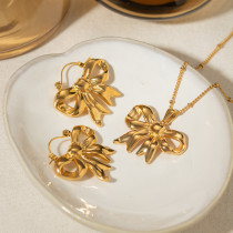 Stainless steel bow earring necklace