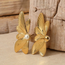 Stainless steel pearl butterfly earrings