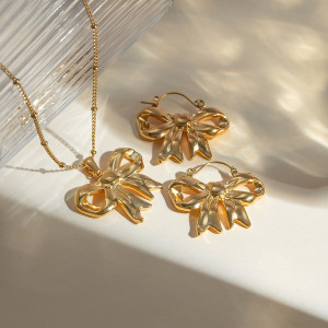 Stainless steel bow earring necklace