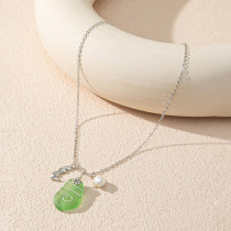 Colored sea glass pendant, vacation seahorse, starfish, pearl necklace