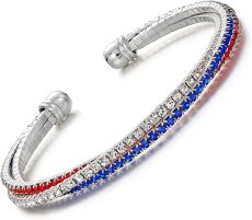 American Flag Independence Day Tri Color Diamond Bracelet