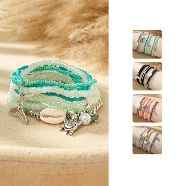 Ocean Vacation Rice Ball Bracelet Seahorse Dolphin Bohemian Bracelet Set