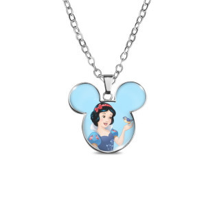 Princess Mickey Necklace Vintage Time Gem Pendant Snow White Elsa Necklace