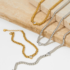 Stainless Steel Beaded Love Necklace Bracelet