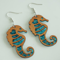Summer Ocean Style Jewelry Seahorse Cool Butterfly Sea Turtle Wooden Imitation Turquoise Earrings