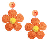 Handwoven Alloy Lafite Grass Earrings Bohemian Flower Colored Five petal Flower Earrings