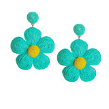 Handwoven Alloy Lafite Grass Earrings Bohemian Flower Colored Five petal Flower Earrings