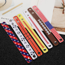Flag Leather Bracelet Football Fan Bracelet Baseball Basketball PU Leather Independence Day Flag Bracelet