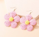 Handwoven Alloy Lafite Grass Earrings Bohemian Flower Colored Five petal Flower Earrings