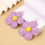 Handwoven Alloy Lafite Grass Earrings Bohemian Flower Colored Five petal Flower Earrings