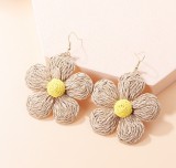 Handwoven Alloy Lafite Grass Earrings Bohemian Flower Colored Five petal Flower Earrings