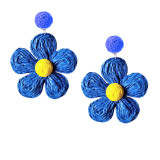 Handwoven Alloy Lafite Grass Earrings Bohemian Flower Colored Five petal Flower Earrings