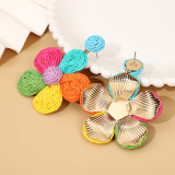 Handwoven Alloy Lafite Grass Earrings Bohemian Flower Colored Five petal Flower Earrings