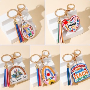 Rainbow Wooden Tag Tassel Keychain Pencil Love Teacher's Day Gift