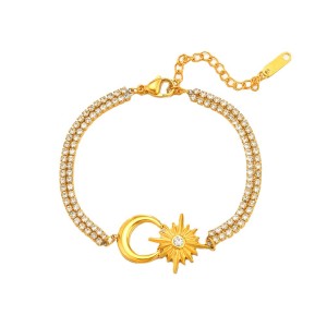 Stainless steel star moon diamond bracelet