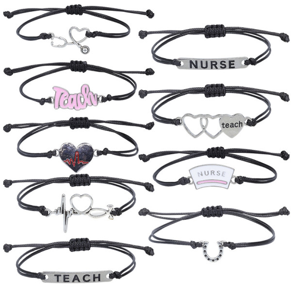 Nurse's electrocardiogram woven bracelet stethoscope Teacher's Day greetings, blessings, gifts, college style jewelry