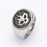 Stainless steel punk flame skull ring