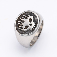 Stainless steel punk flame skull ring