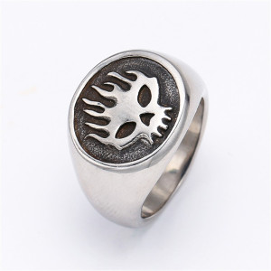 Stainless steel punk flame skull ring
