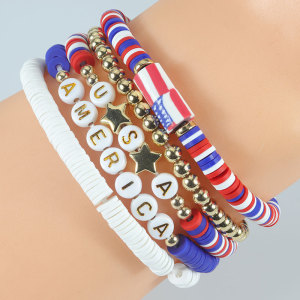 Independence Day Soft Pottery Letter Bracelet Red, White, Blue US Flag Bracelet Accessories