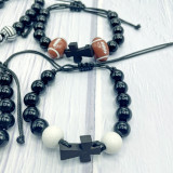 Ball sports bracelet, baseball bead string, football woven wooden bead cross, basketball woven bracelet