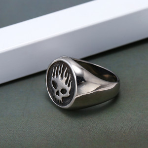 Stainless steel punk flame skull ring