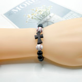 Ball sports bracelet, baseball bead string, football woven wooden bead cross, basketball woven bracelet