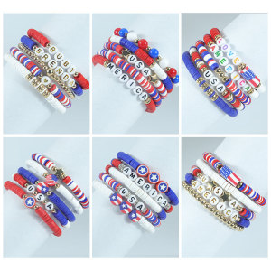 Independence Day Soft Pottery Letter Bracelet Red, White, Blue US Flag Bracelet Accessories
