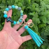 Leopard Beaded Bracelet Key Chain Silicone Cross Beaded Bracelet PU Tassel Key Pendant