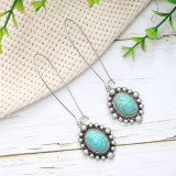 Bohemian style metal turquoise water drop flower earrings