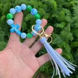 Leopard Beaded Bracelet Key Chain Silicone Cross Beaded Bracelet PU Tassel Key Pendant