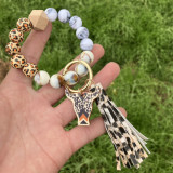Leopard Beaded Bracelet Key Chain Silicone Cross Beaded Bracelet PU Tassel Key Pendant