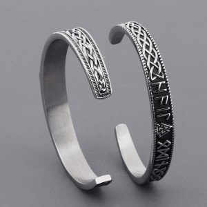 Stainless Steel Thor Hammer Bracelet Viking Triangle Odin Rune Viking C-shaped Handpiece