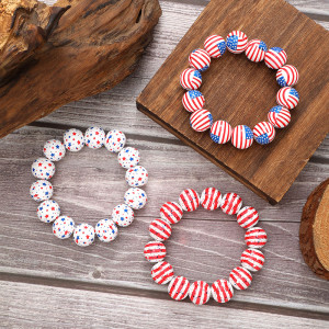 American Independence Day Flag Bright Wood Beaded Bracelet