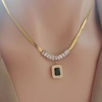 Stainless Steel Green Square Diamond Necklace Bracelet Earrings Three piece Set