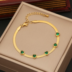 Stainless Steel Green Love Necklace Bracelet Earrings Three piece Set