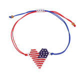 Handmade rice bead bracelet with American flag pattern beaded bracelet, American Independence Day bracelet