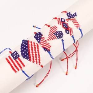 Handmade rice bead bracelet with American flag pattern beaded bracelet, American Independence Day bracelet