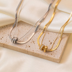 Stainless steel double-layer full diamond zircon necklace