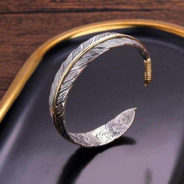 Vintage alloy feather bracelet with adjustable opening size