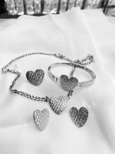 Stainless steel LOVE earrings, bracelets, necklaces, rings, four piece set