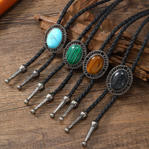 Turquoise Bolo Tie Pendant Western Cowboy Bolo Leather Tie