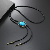 Punk retro minimalist turquoise flower shaped alloy long polo neck necklace
