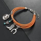 Vintage Western Cowboy Style Handwoven Multiple Pendant Love Life Tree Music Creative Leather Bracelet