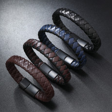 21.5CM Simple woven leather magnetic buckle bracelet