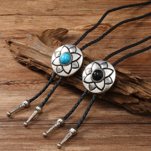 Polo Tie Metal Petal Leather Adjustable Necklace