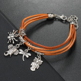 Vintage Western Cowboy Style Handwoven Multiple Pendant Love Life Tree Music Creative Leather Bracelet