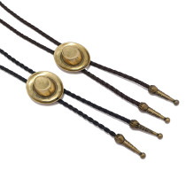 Fashionable retro alloy denim hat, cowhide rope, polo tie necklace